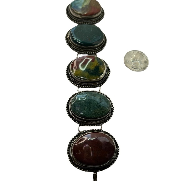 Vintage Multi Color Oval Cabochon Agate Stone Link Bracelet - Picture 7 of 10